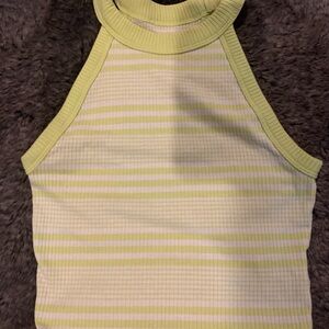 American Eagle Outfitters Lime and Cream Striped Tank Top